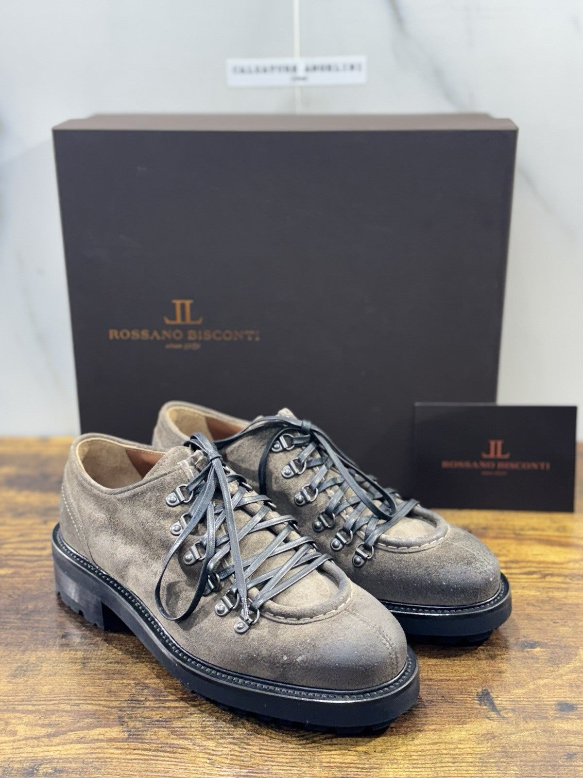 Rossano Bisconti Pedula Uomo Pelle Tortora Suede Fully Made In Italy 40