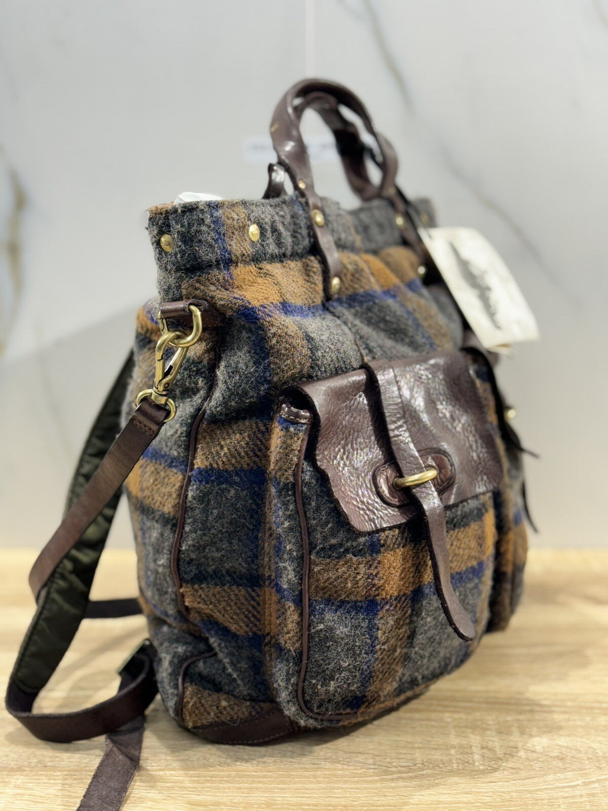 Campomaggi Zaino Donna Tartan Vacchetta Tessuto Marrone Luxury Backpack