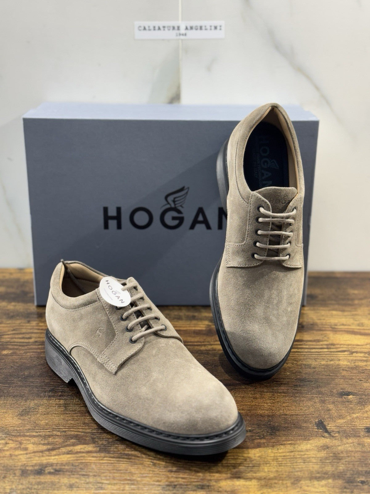 HOGAN scarpe Derby in Pelle Suede Palude Memory Foam Uomo 41
