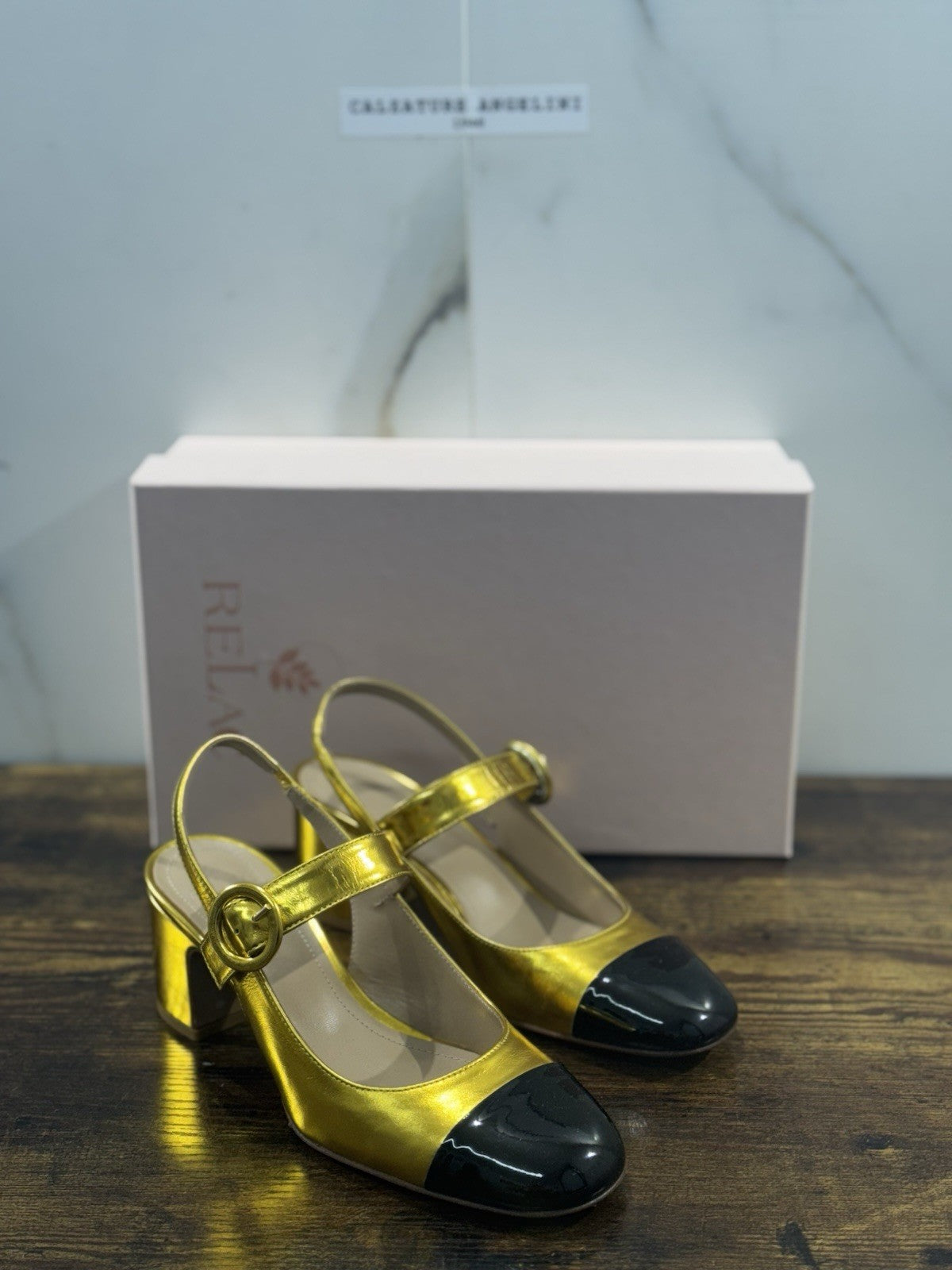 Relac Décolleté Sling Back Pelle Oro Nero Luxury Made In Italy Donna 37