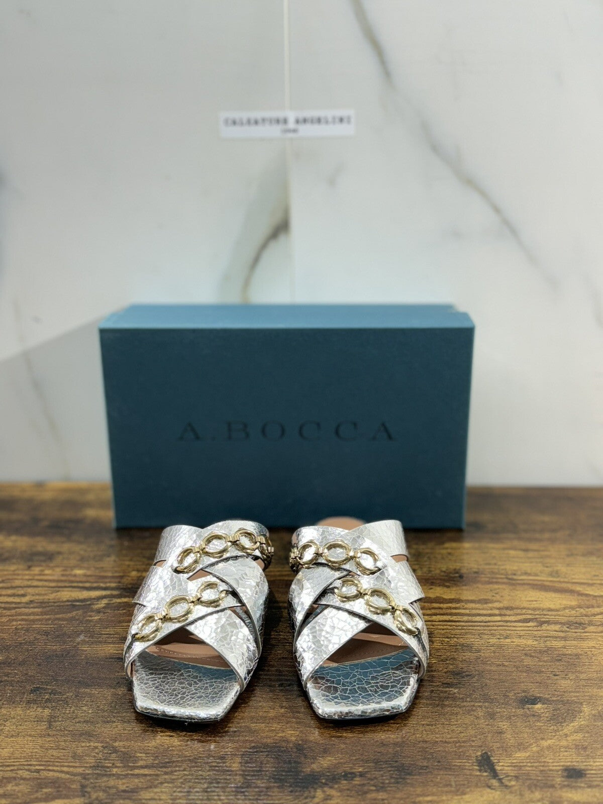 A.Bocca Sandalo Donna Mules Pelle Argento Luxury Woman Sandal A.Bocca 37