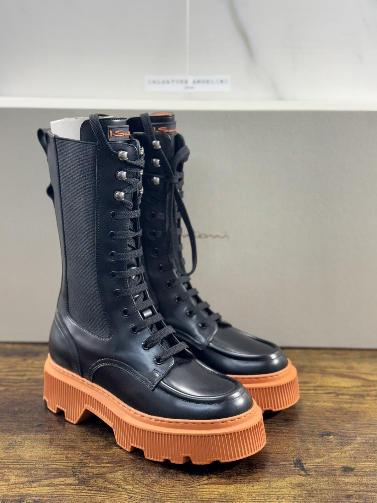Santoni Combat Boot Donna Pelle Nera Casual Luxury Boot Woman Santoni 39