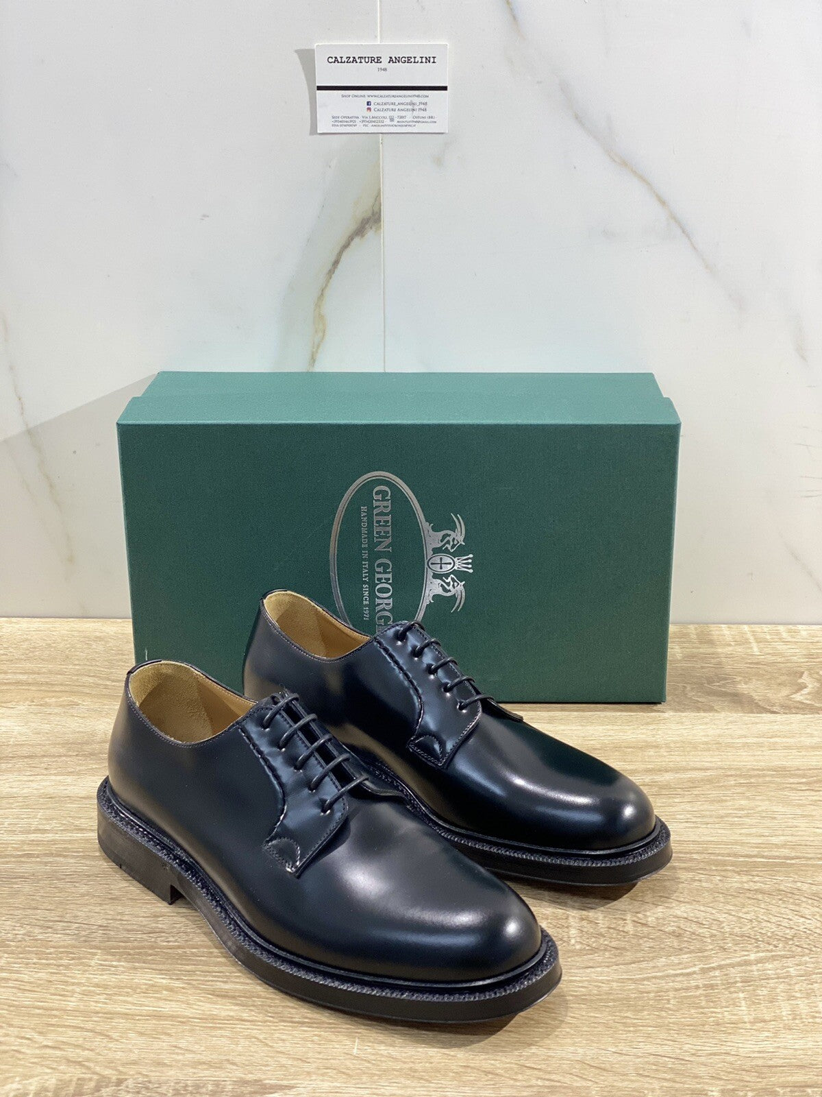 Green George derby nero 1204 in pelle polished luxury men Doppio Cuoio 39