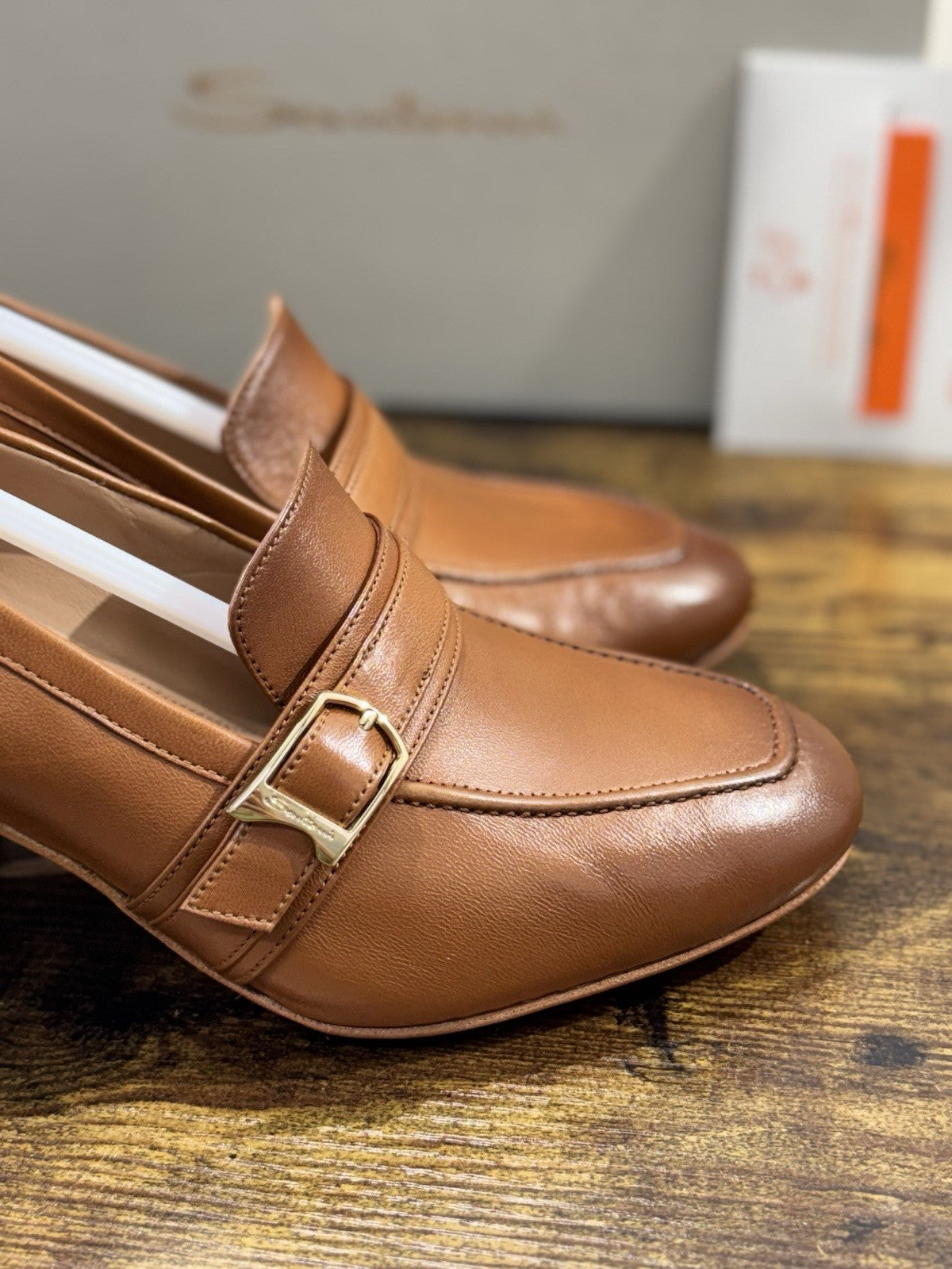 Santoni Mocassino Pelle Cuoio Con Tacco Goodyear Luxury Santoni Donna 39