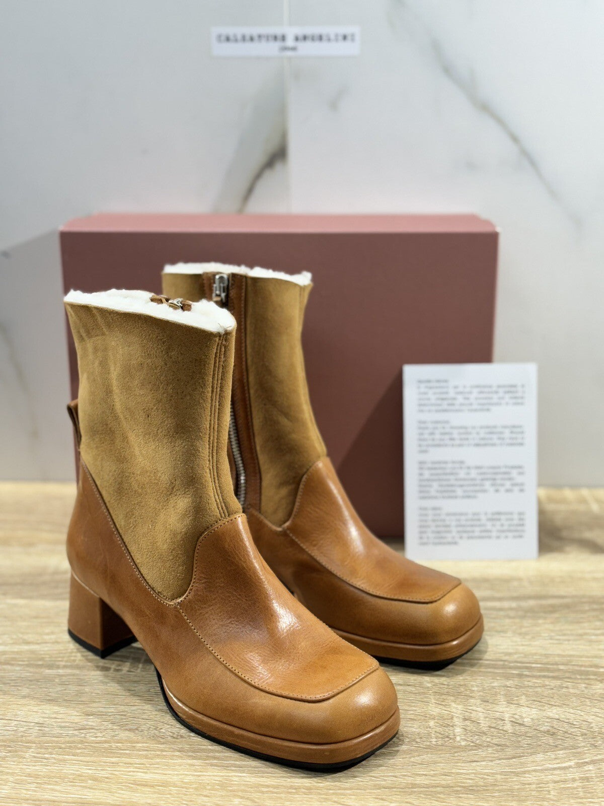 Lorena Paggi Stivaletto donna pelle Cuoio Fur Interno luxury boot Donna 40