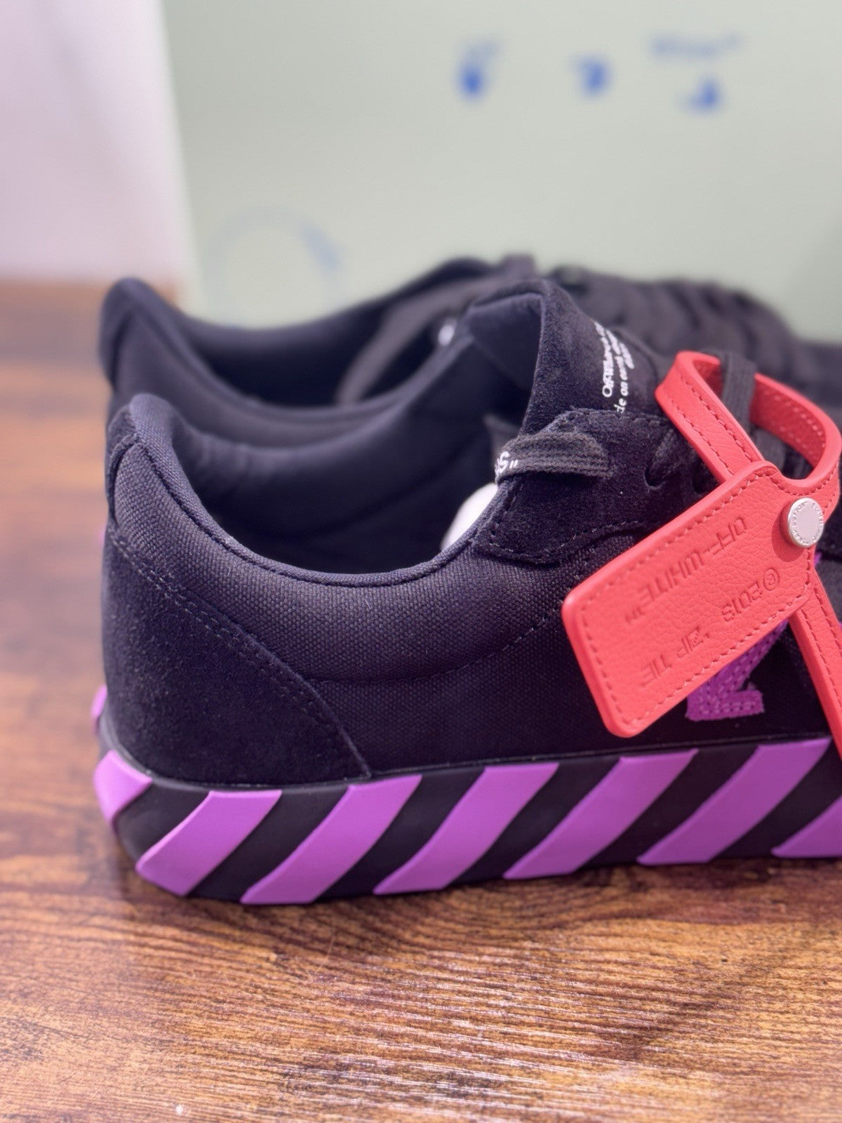 Off -white Virgil Abloh Low Vulcanized Sneakers Black Purple Icon Uomo 41