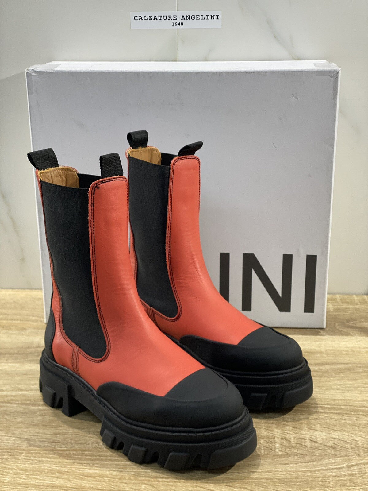 Gannì Combat Boot Donna Red Pelle Chelsea Mid Boot Woman 39