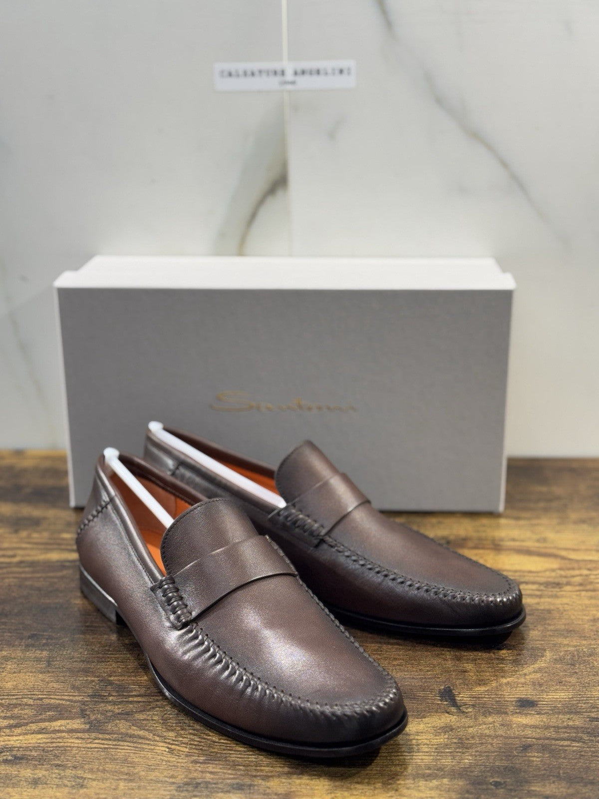Santoni Mocassino Flex Pelle Marrone Luxury Santoni Scarpa Uomo 45
