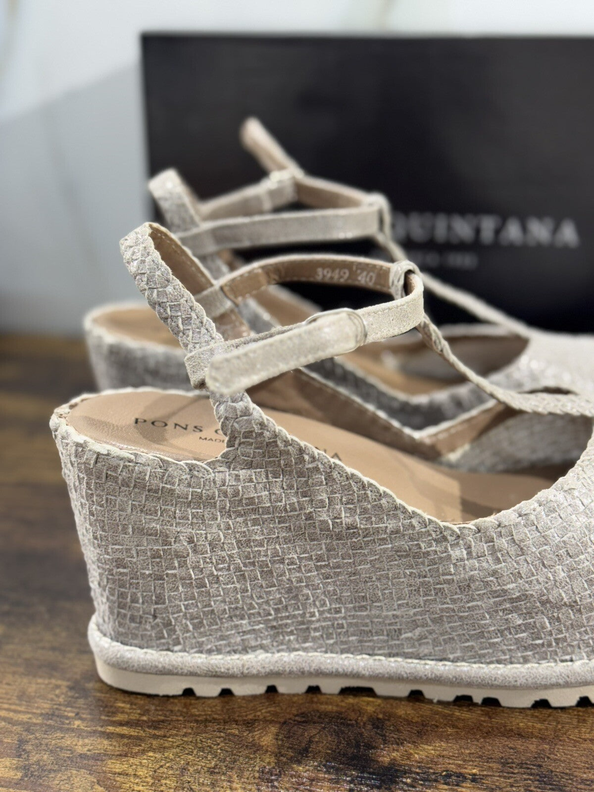 Pons Quintana Sandalo Donna Pelle Sasso Handmade Zeppa 40