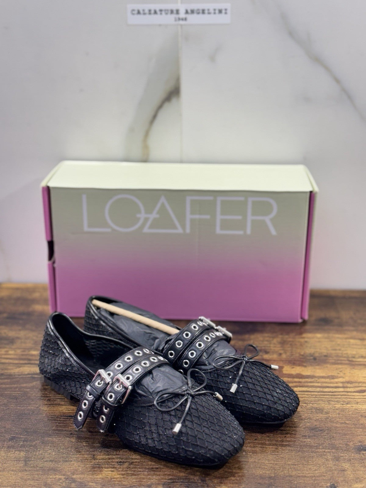Ballerina Loafer Misty Pelle Nero Intrecciata Donna 36