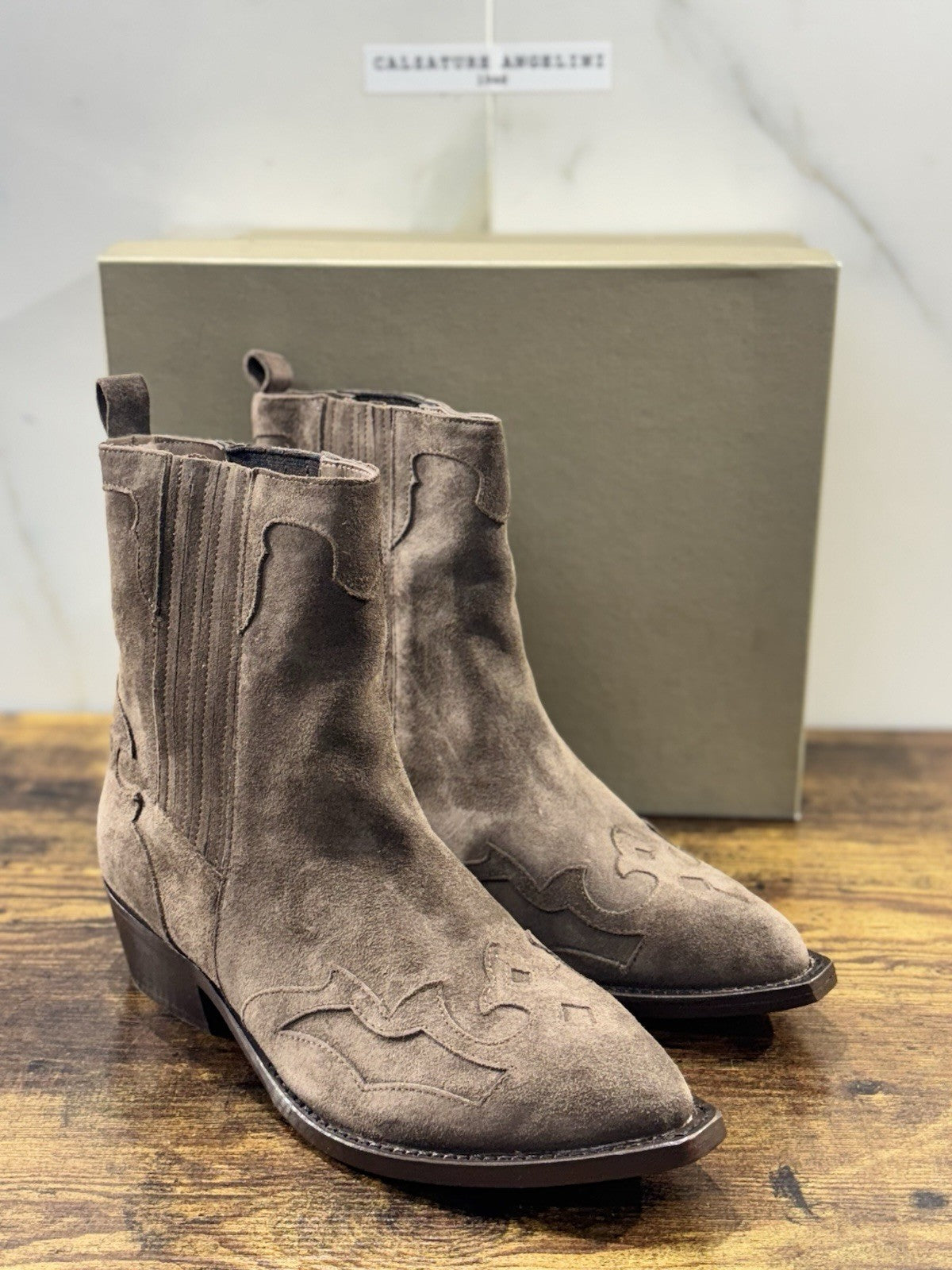 Duccio Del Duca Stivaletto Pelle Suede Espresso Texano Made In Italy Donna 40