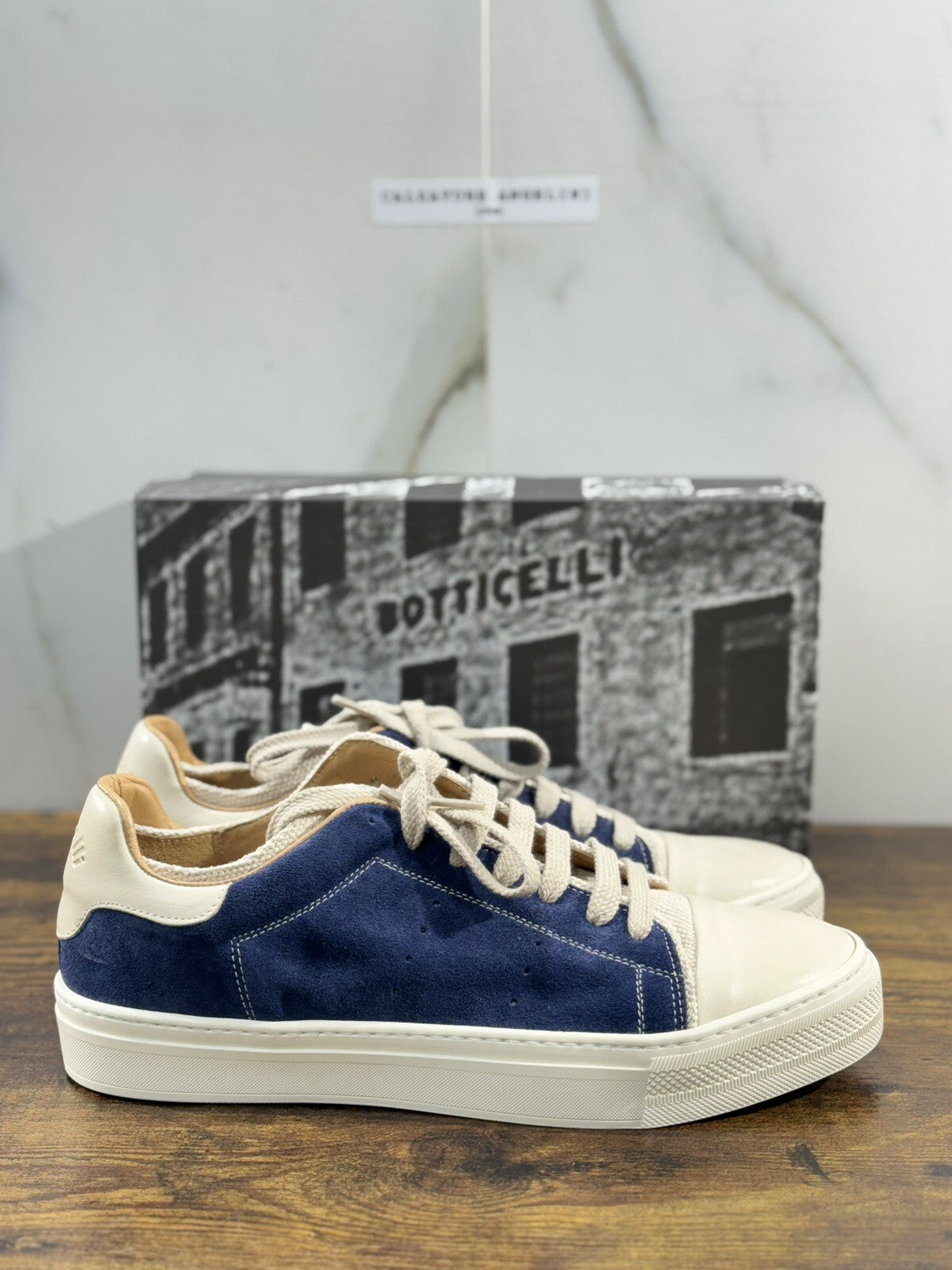 Roberto Botticelli Sneaker Uomo Pelle Suede Blu Beige Gomma Made In Italy 45