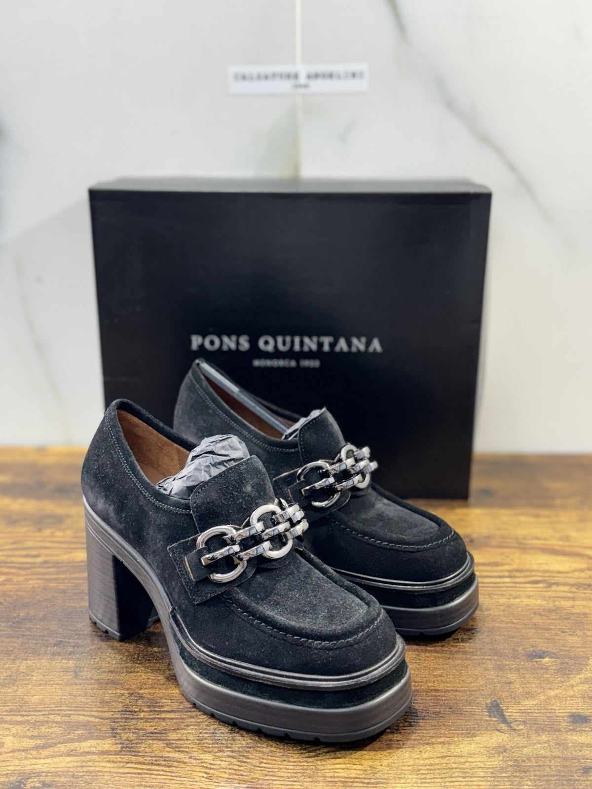 Pons Quintana Mocassino Donna Pelle Suede Nero Con Tacco Casual Loafer 38
