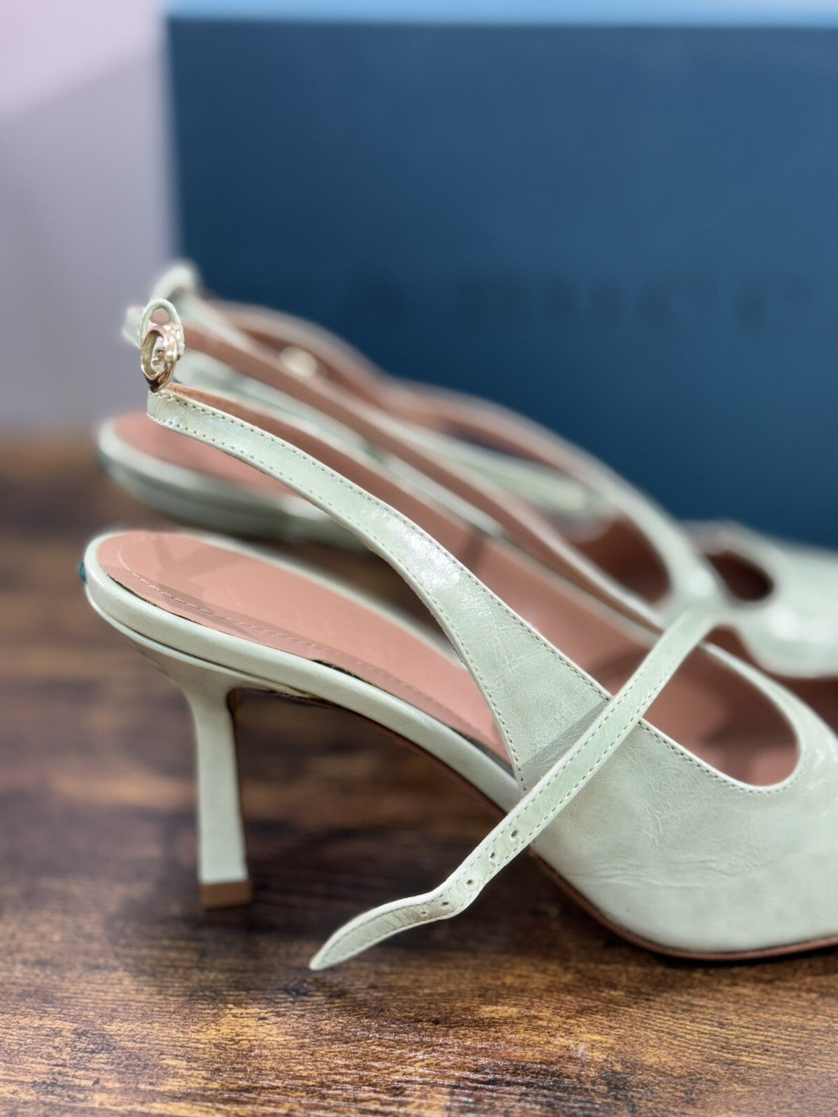 A.Bocca Two For Love Sling Back Donna Pelle Menta Tacco Luxury Handmade 39