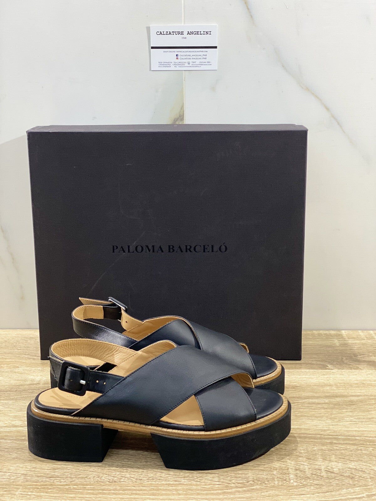 Paloma Barcelo’ sandalo donna Jacui Pelle Nera zeppa 36