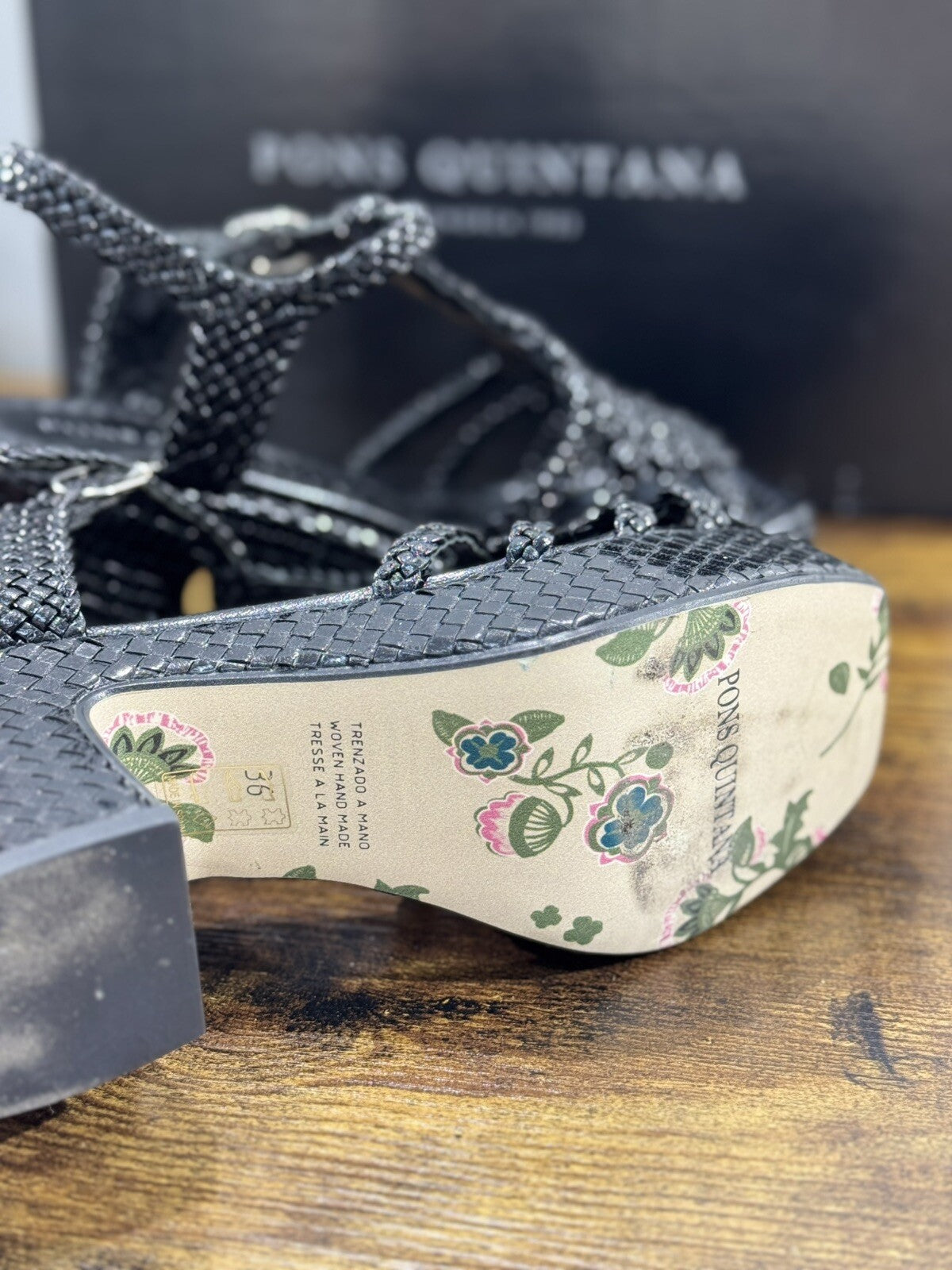 Pons Quintana Sandalo Donna Sirena Pelle Nero Handmade Con Tacco 36