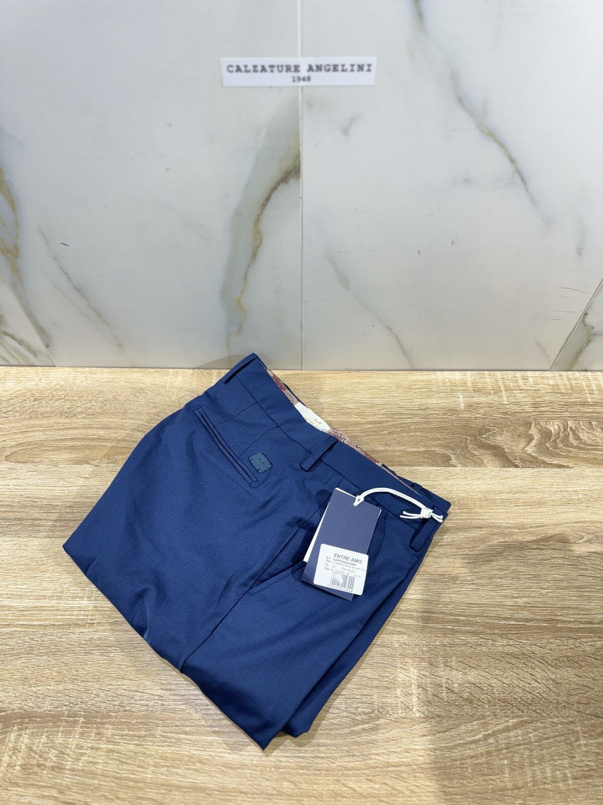 Entre Amis Napoli Pantalone Uomo Sartoriale Fresco Lana Blu Fatto A Mano 34