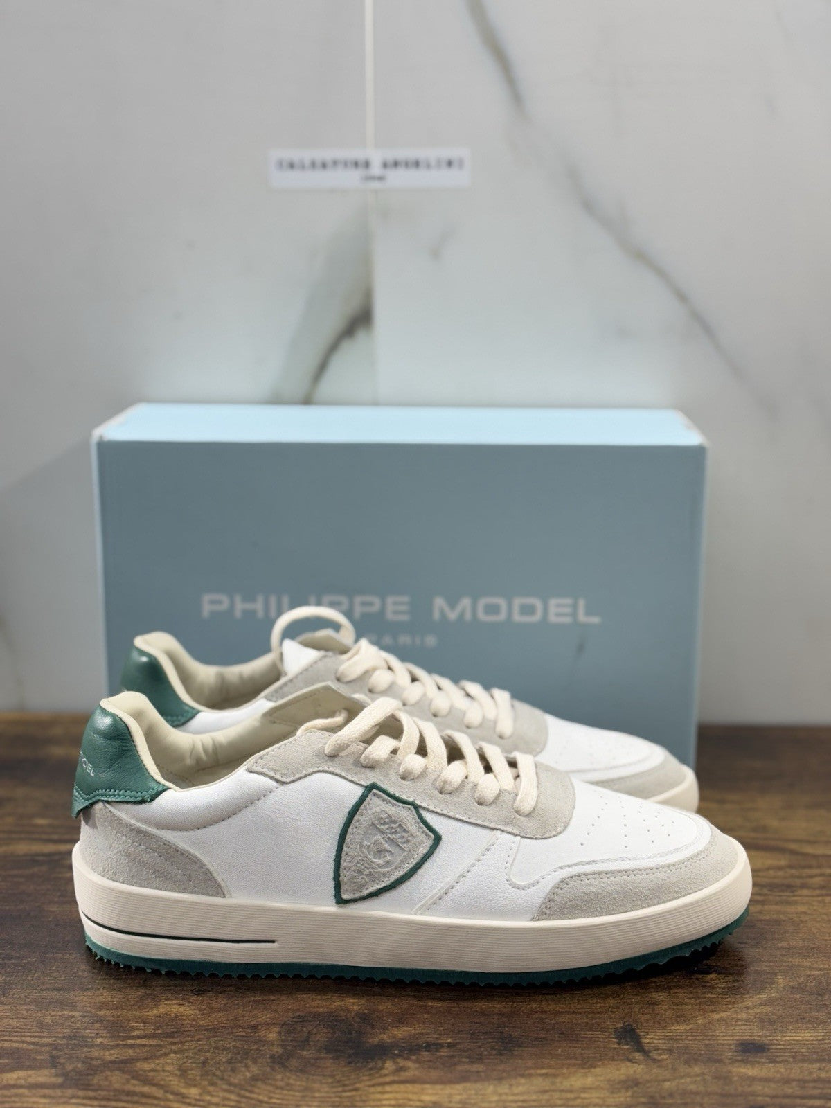 Philippe Model Nice Low Men Sneaker Uomo Pelle E Suede Bianca Verde 42