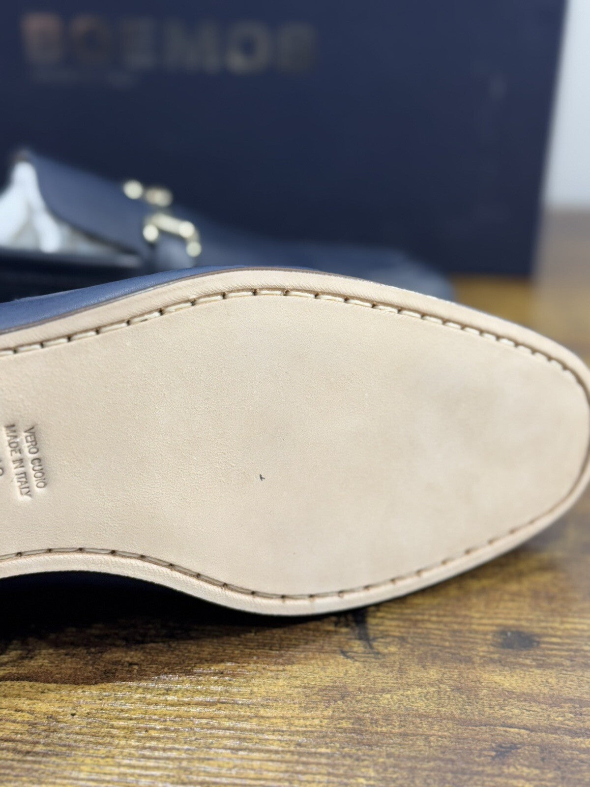 Boemos Mocassino Uomo Fondo Cuoio Cucito Pelle Blu Made In Italy 43