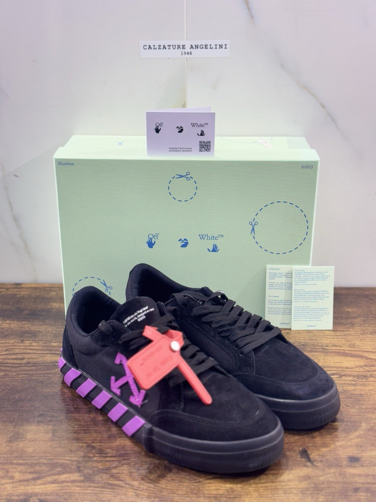 Off -white Virgil Abloh Low Vulcanized Sneakers Black Purple Icon Uomo 41