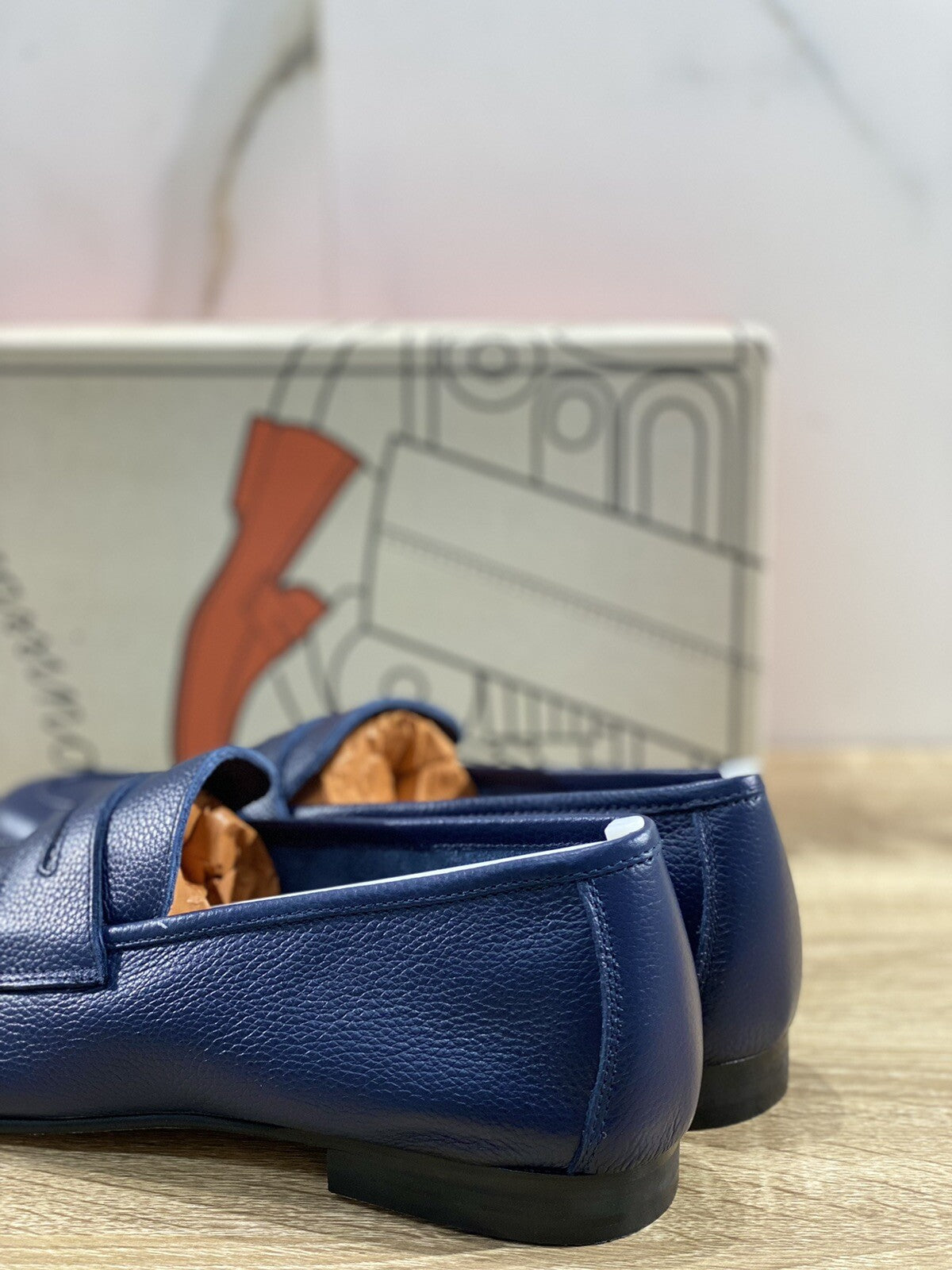 Il Mocassino Scarpa Uomo Tasca In Pelle Blu Luxury Men Shoes 45