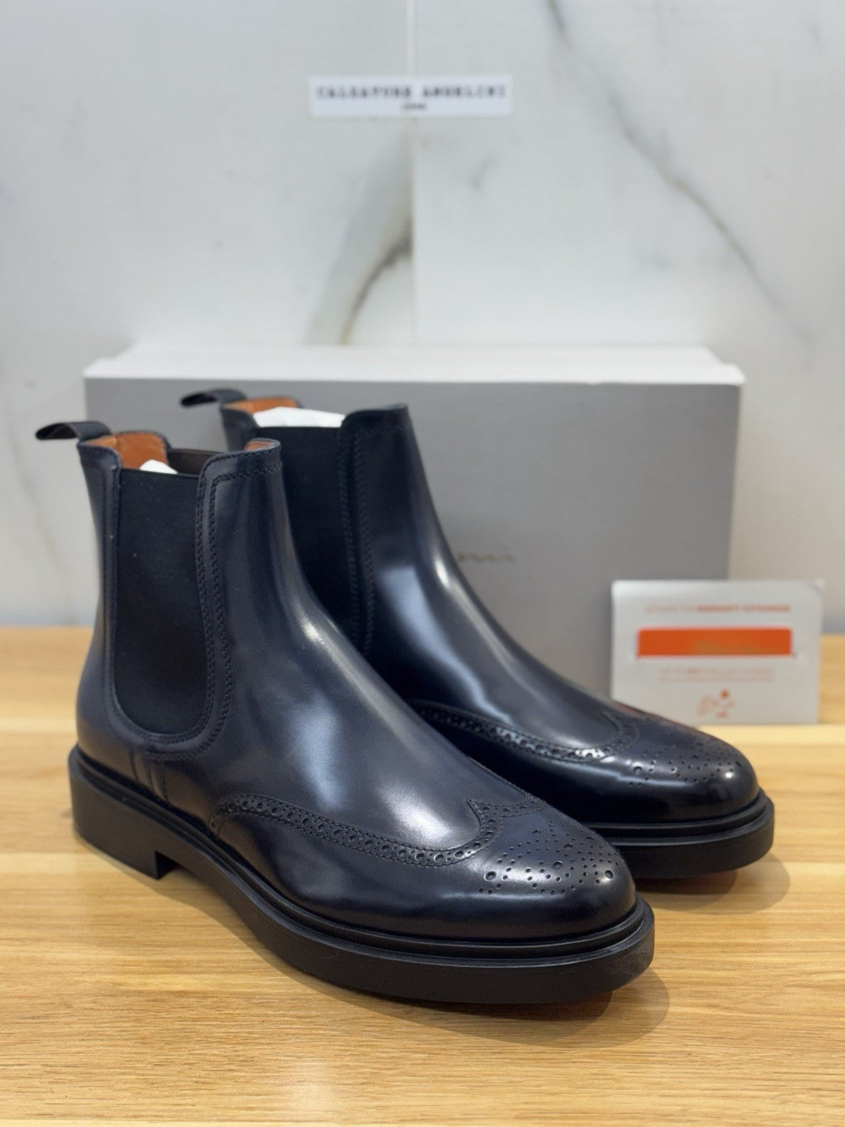 Santoni Chelsea Boot Brogue Pelle Blu Luxury Santoni Scarpa Uomo 43