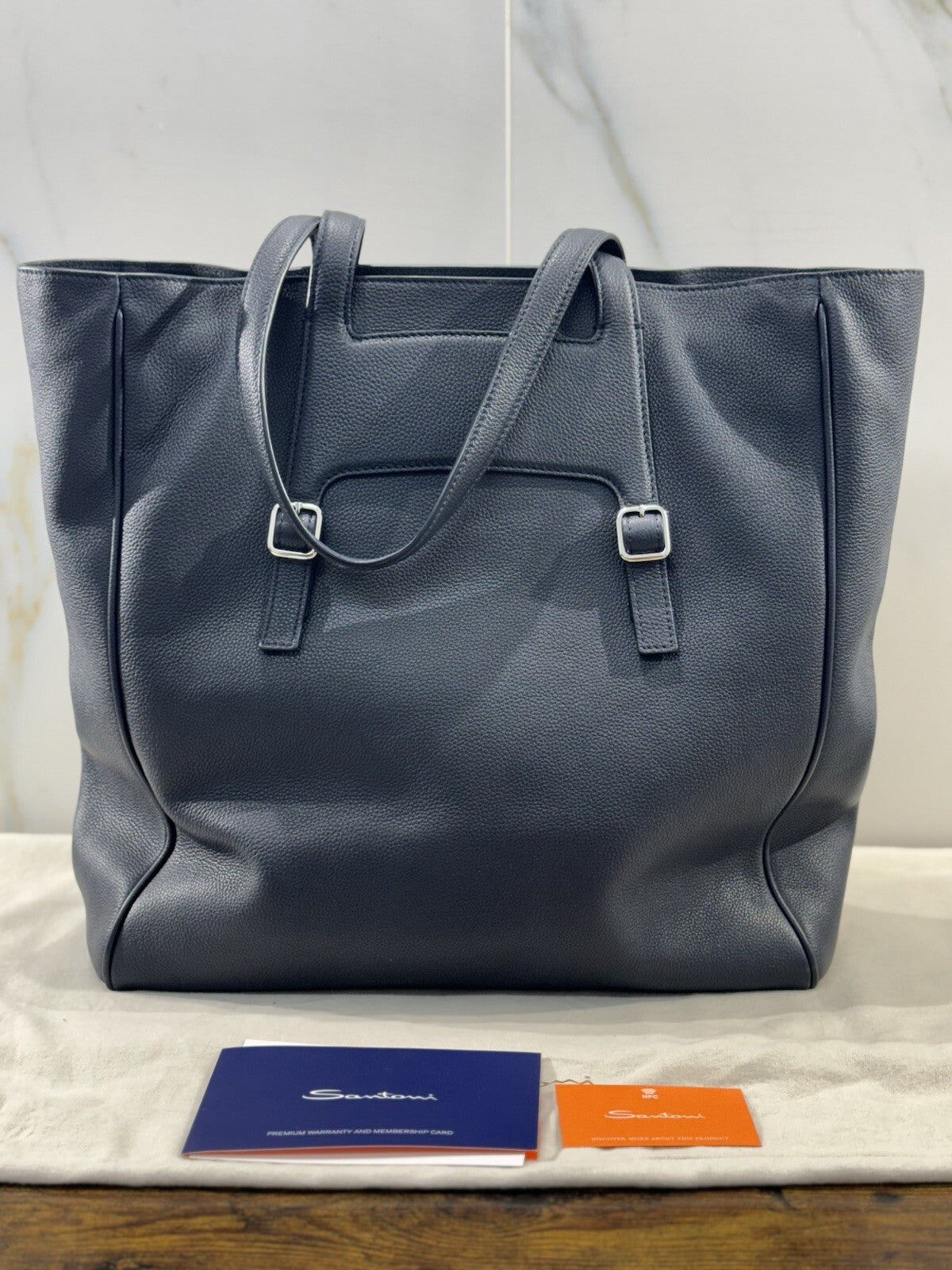 Borsa Santoni Donna Maxy Shopping In Pelle Blu Luxury Woman Bag Santoni