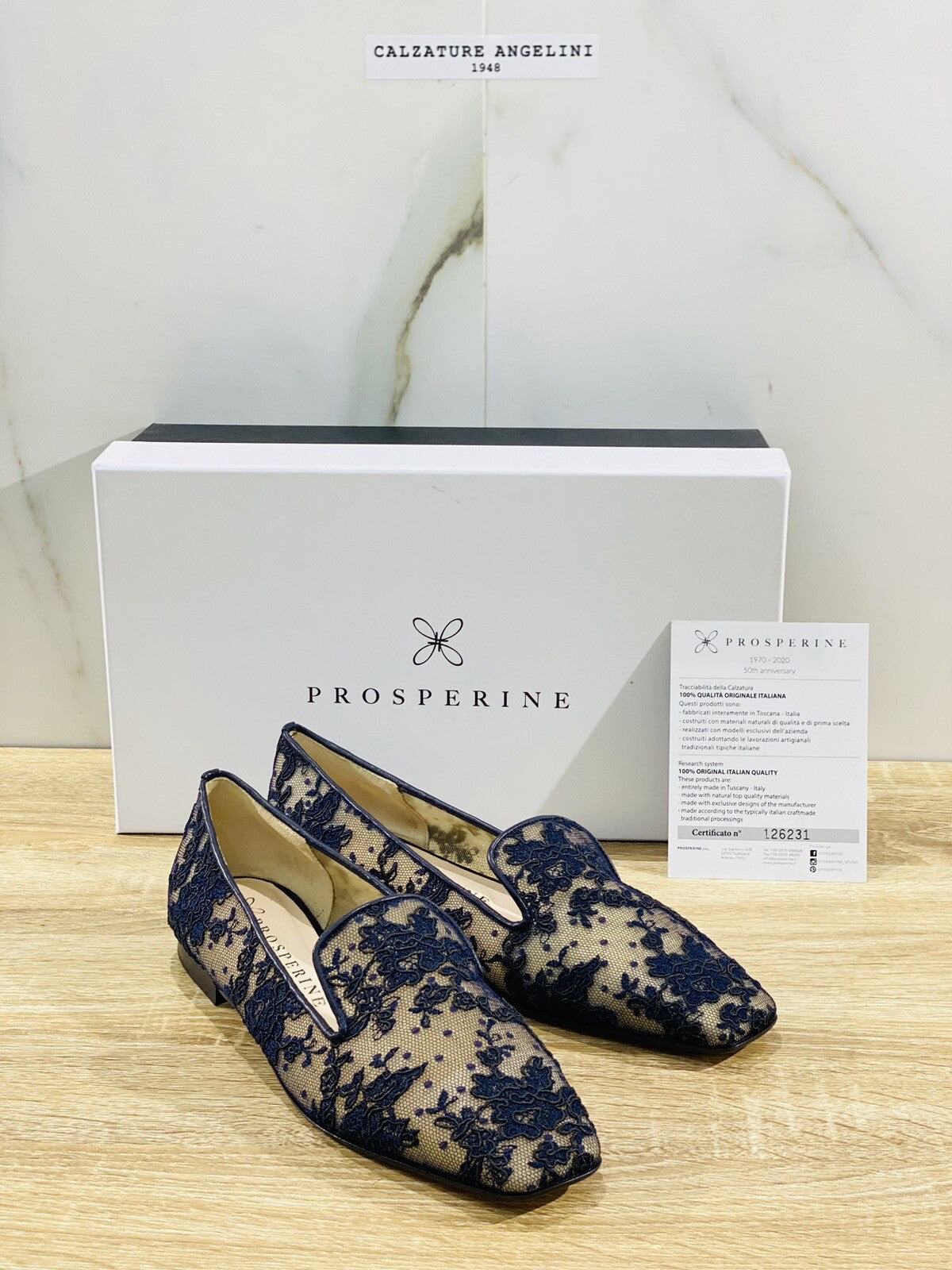 Prosperine Donna Ballerina Lavorazione Sacchetto Pizzo Rete Blu 37.5