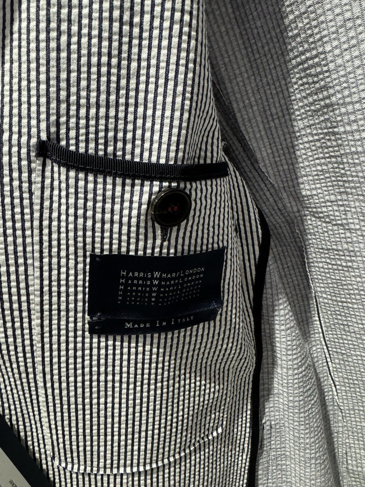 Harris Wharf London Giacca Uomo Seersucker Blu Monopetto Luxury Men Jacket 52