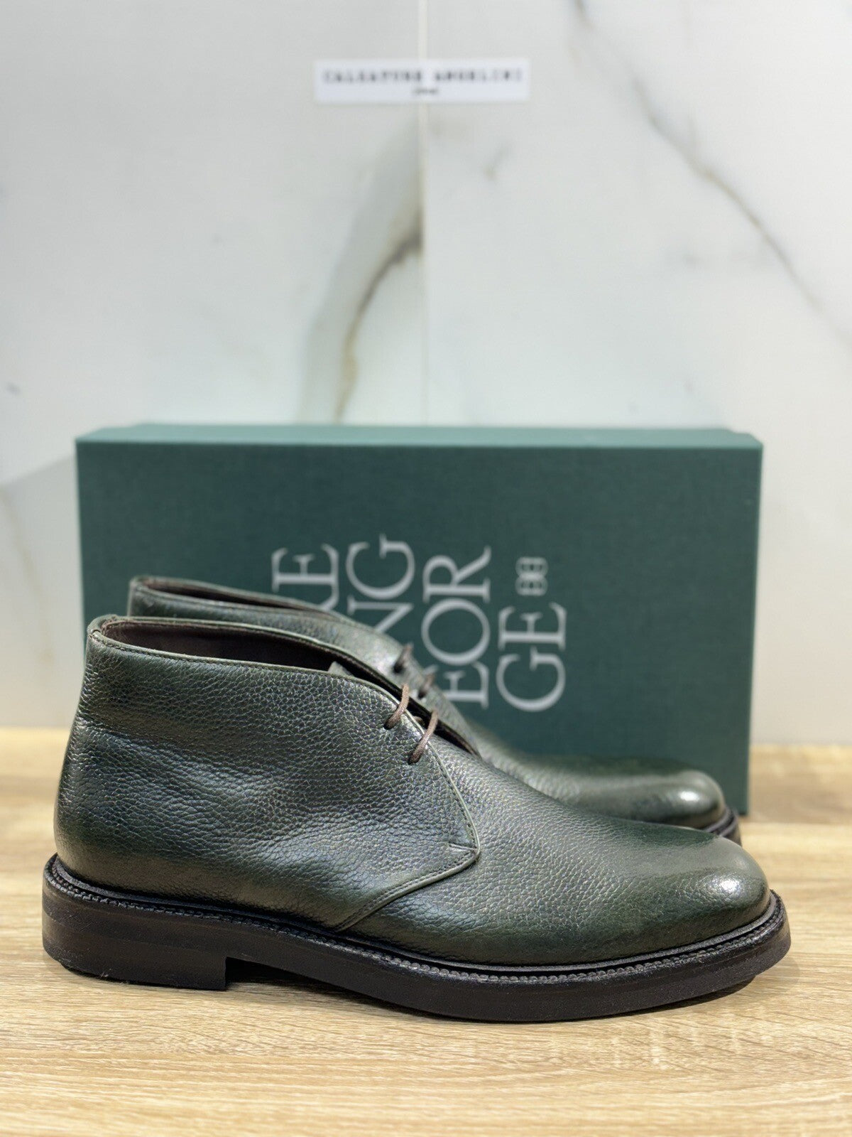 Green George Scarpa Uomo Polacchino Pelle Verdone Fondo Extra Light 42