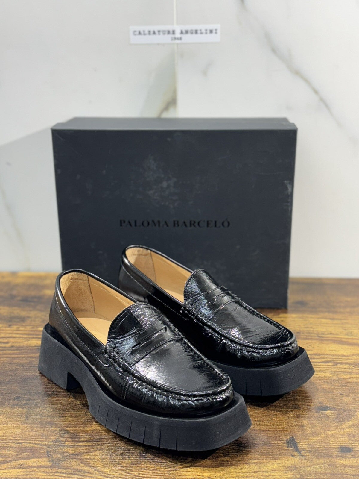 Paloma Barcelo’ Mocassino Donna Feather Pelle Nera Casual Loafer 40