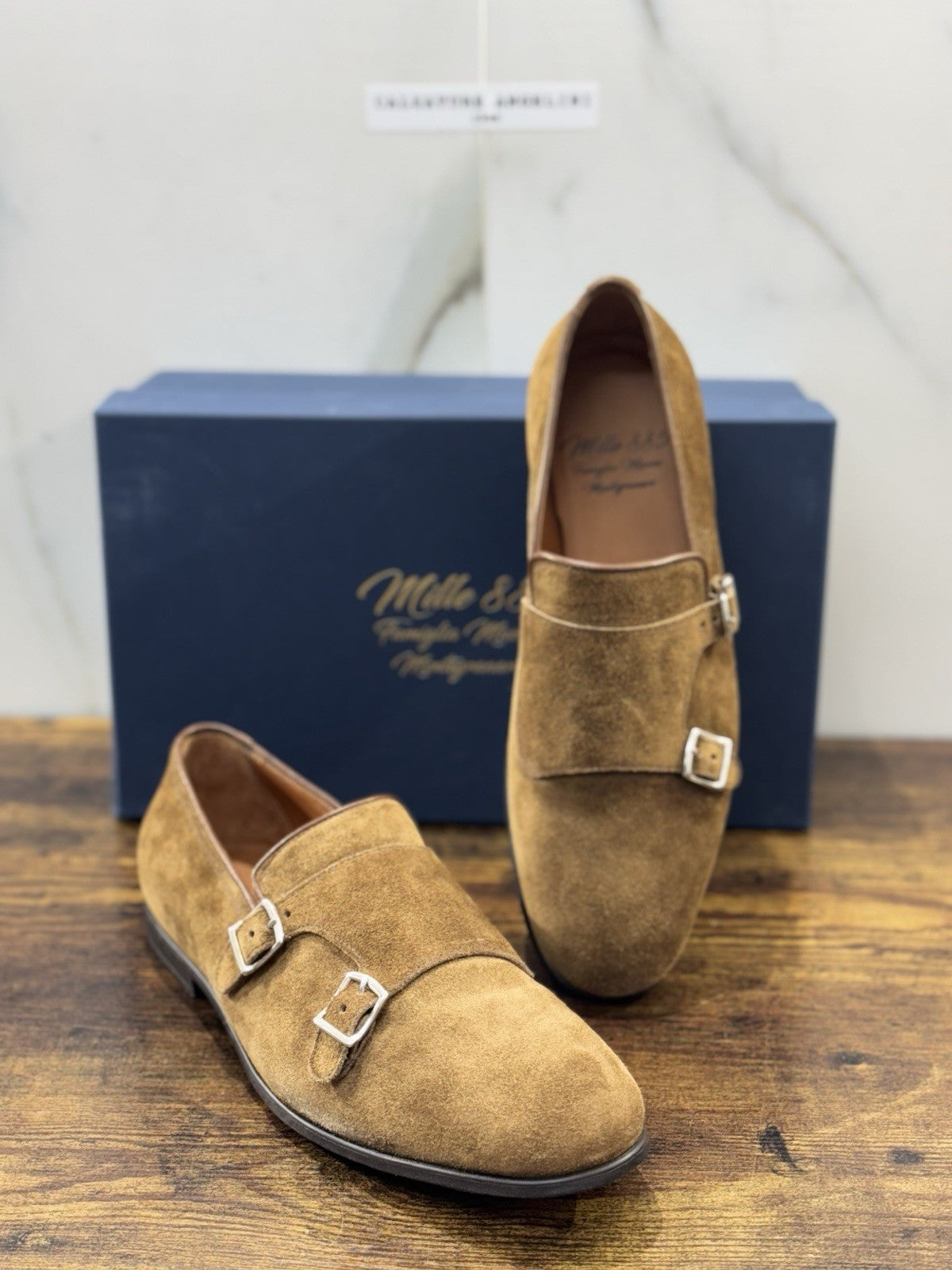 Mille 885 Mocassino Doppia Fibbia Suede Snuff Fatto A Mano In Italia Uomo 44