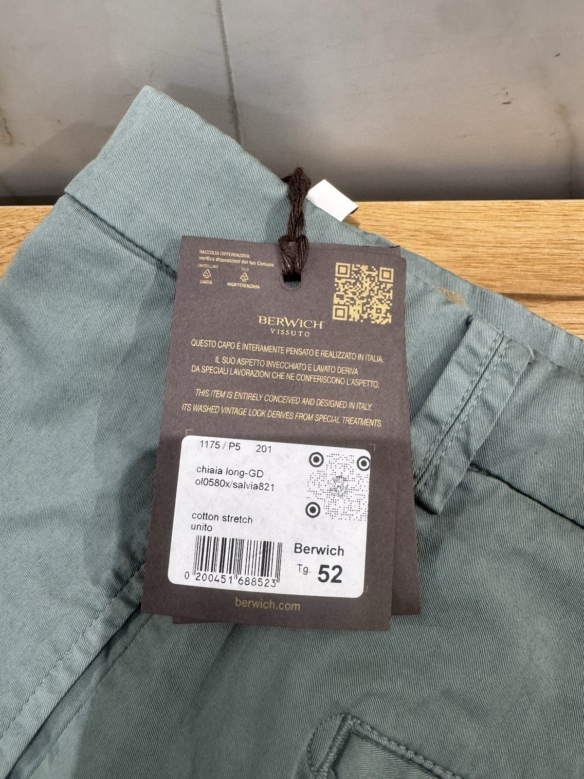 Berwich Pantalone Chiaia Long Cotone Stretch Casual Uomo 52