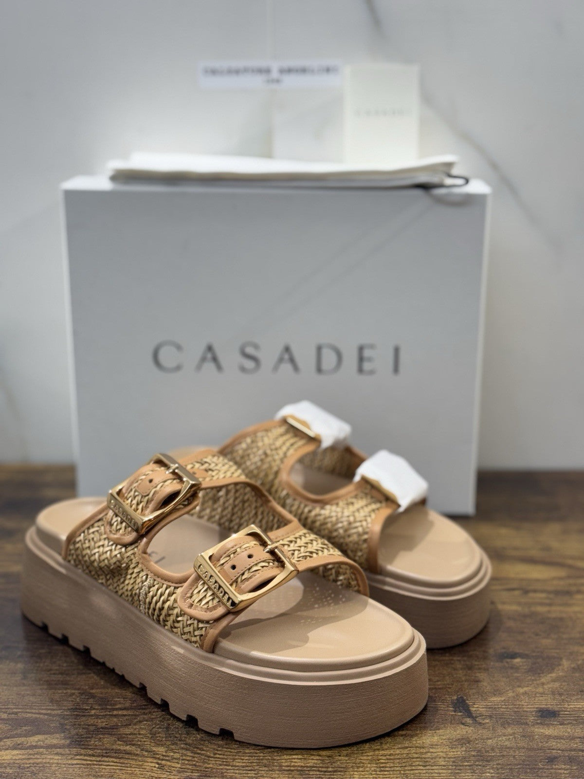 Casadei Sandalo Pelle Intreccio Cuoio Zeppa Luxury Casadei Scarpe Donna 40