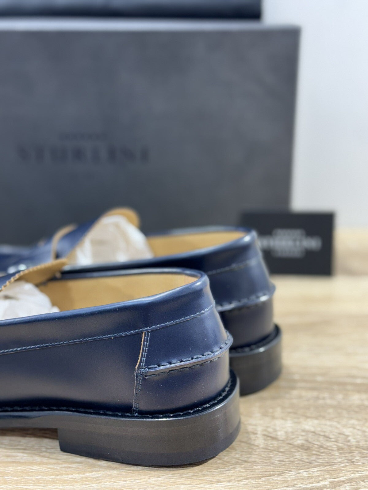 Sturlini Firenze Mocassino Uomo Pelle Blu Luxury Craftmanship Men Loafer 40