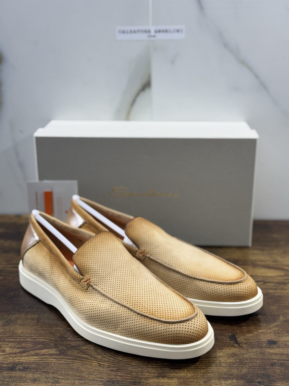Santoni Mocassino Summer Walk Pelle Light Brown Luxury Santoni Scarpe Uomo 46
