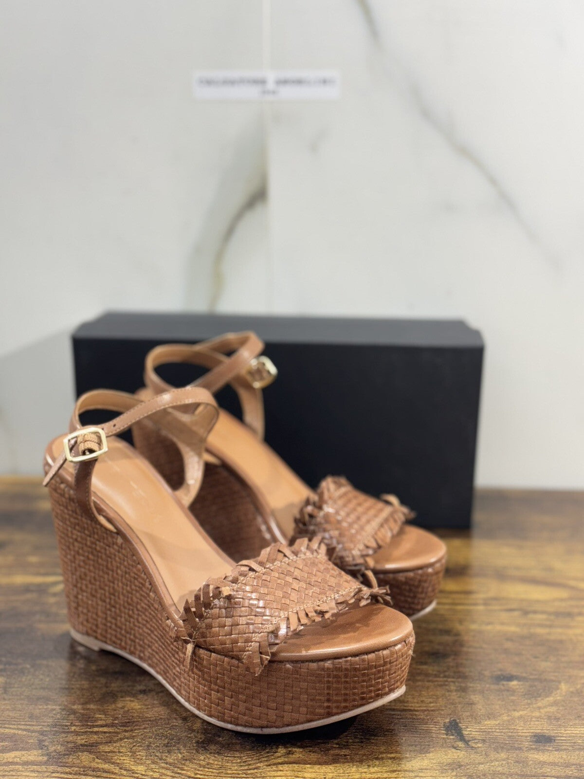 Strategia Sandalo Donna Pelle Tan Zeppa Intrecciata Casual Sandal 40