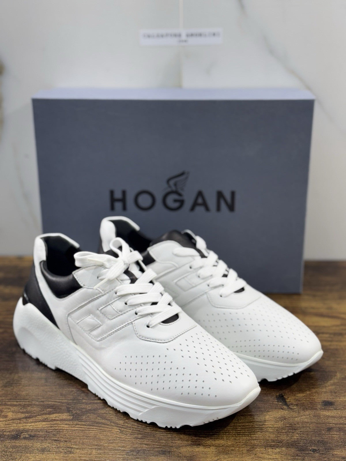 Hogan H443 Active One Memory Foam Pelle Bianca Nero Uomo 41.5