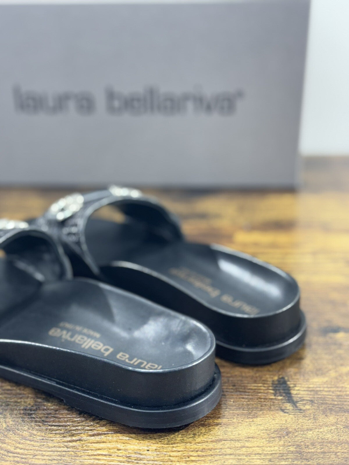 Laura Bellariva Sandalo Donna In Pelle Nera Made In Italy 39