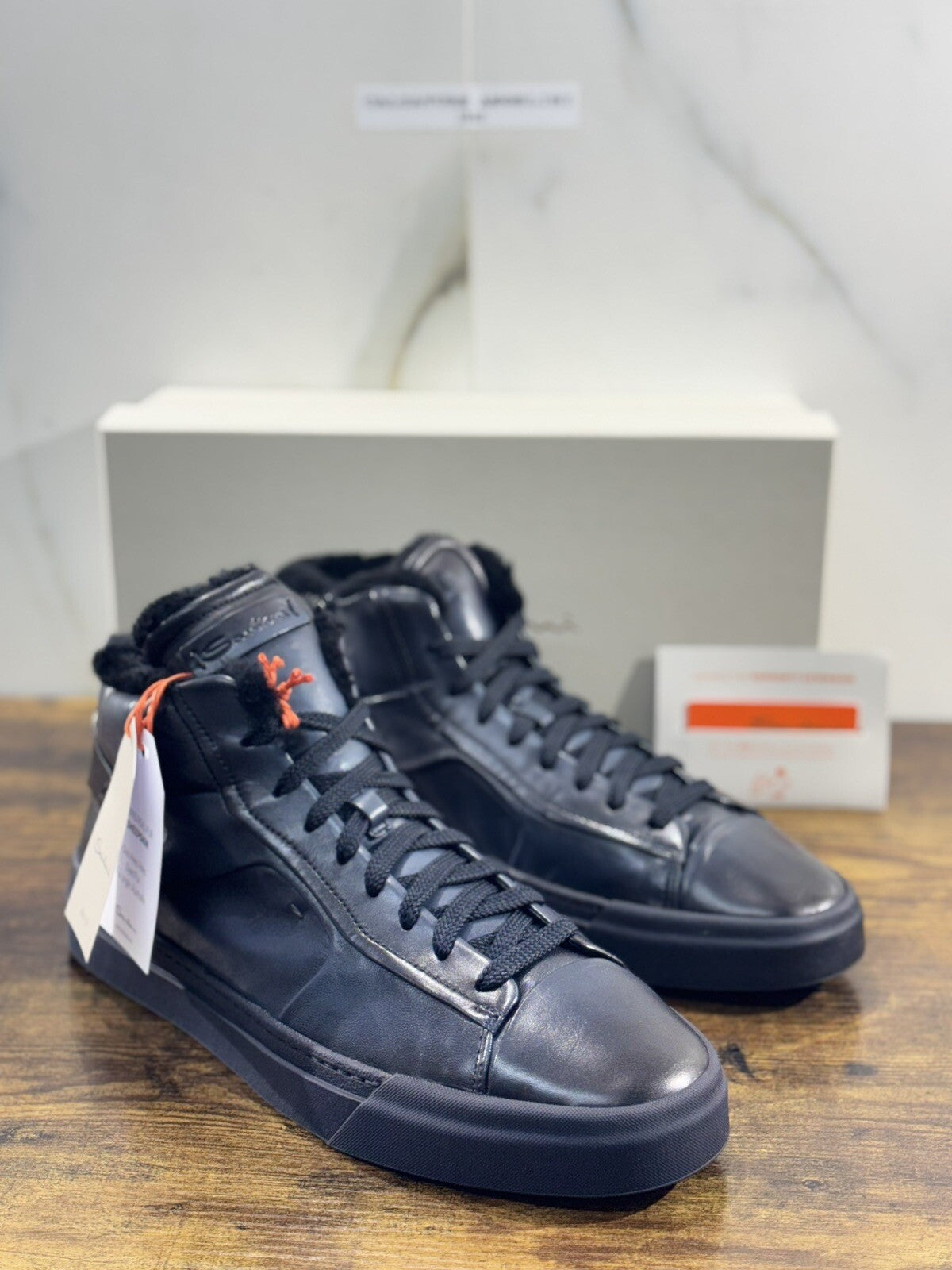 Santoni Sneaker Uomo High Top Pelle Blu Luxury Men Santoni Shoes Icon 10