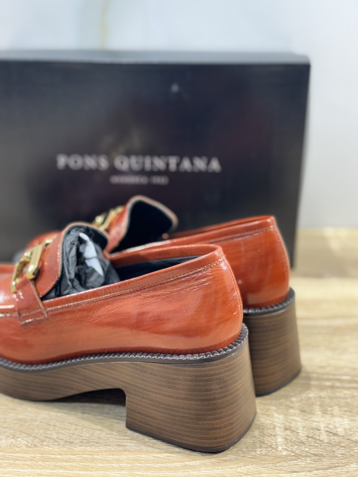 Pons Quintana Mocassino Donna Pelle Cuoio Con Tacco Casual Loafer 39