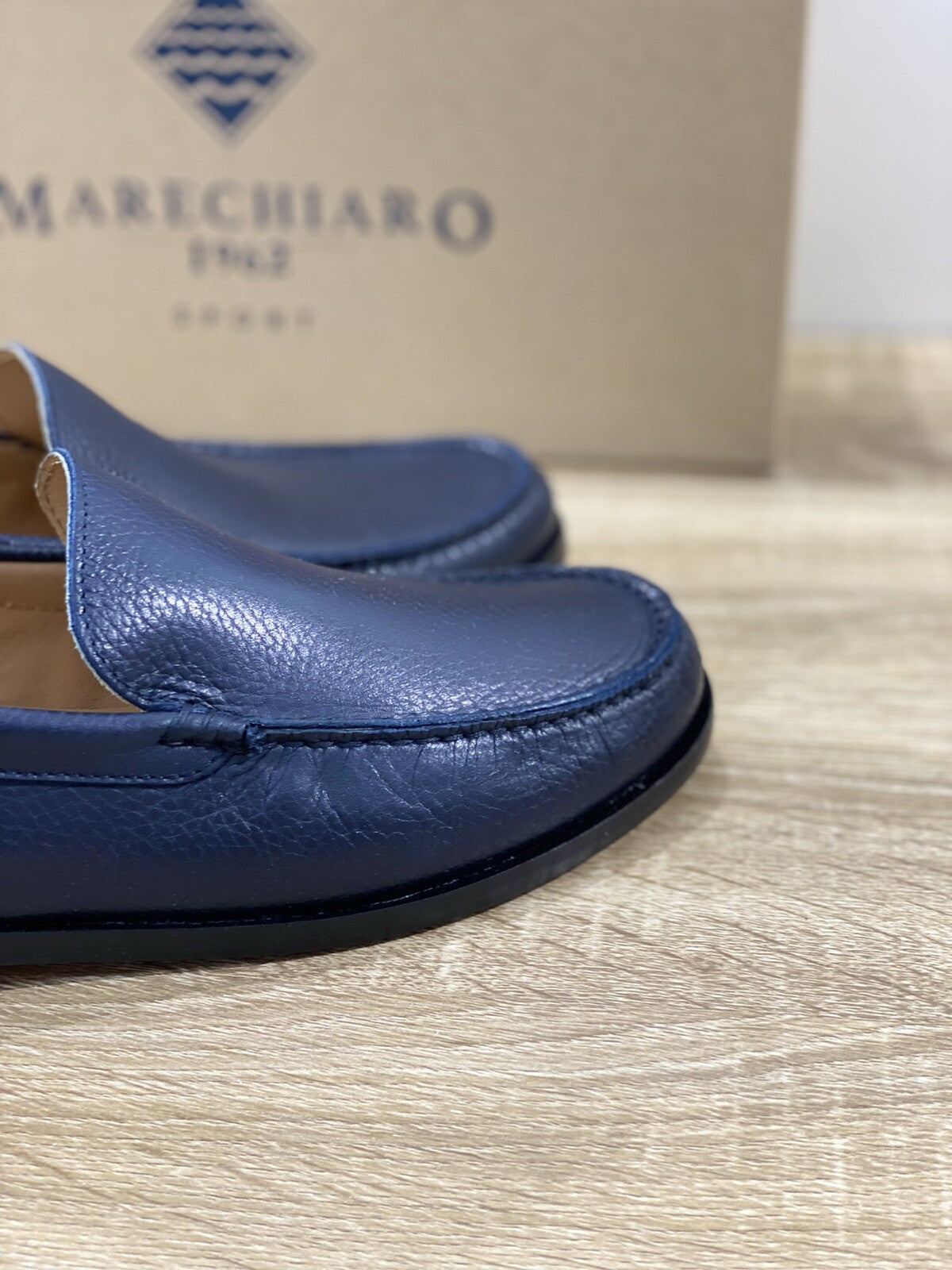 Marechiaro 1962 uomo mocassino pelle bottolata Blu fondo cuoio 45