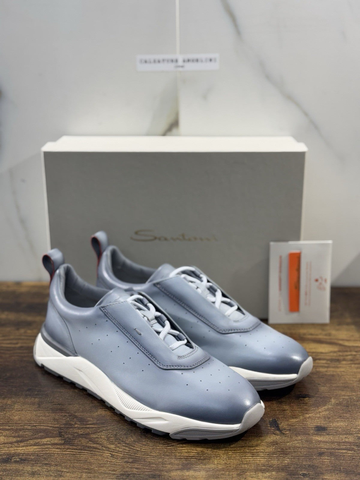 Santoni Sneaker Innova Pelle Light Blue Casual Luxury Santoni Scarpe Uomo 43