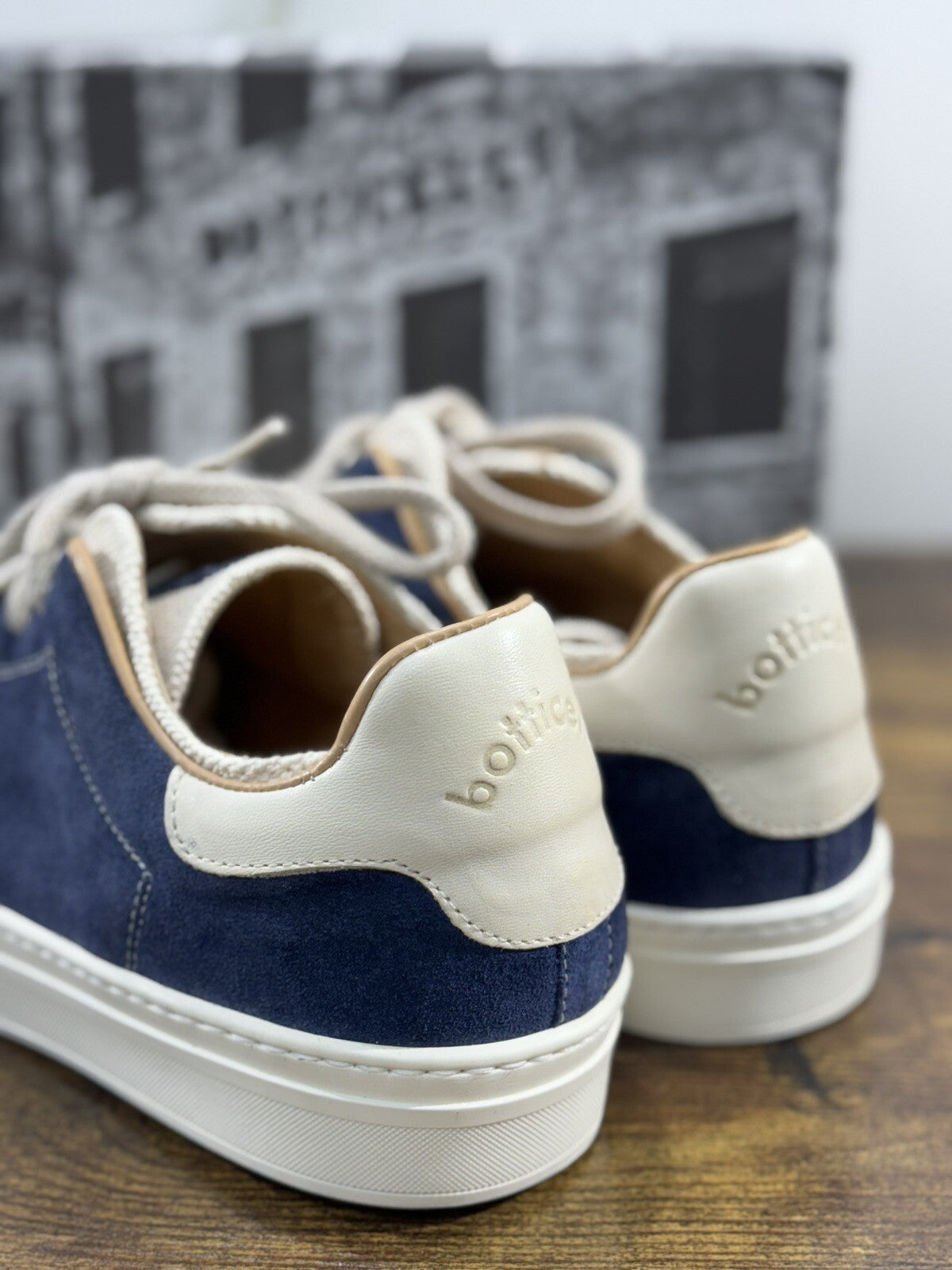 Roberto Botticelli Sneaker Uomo Pelle Suede Blu Beige Gomma Made In Italy 45