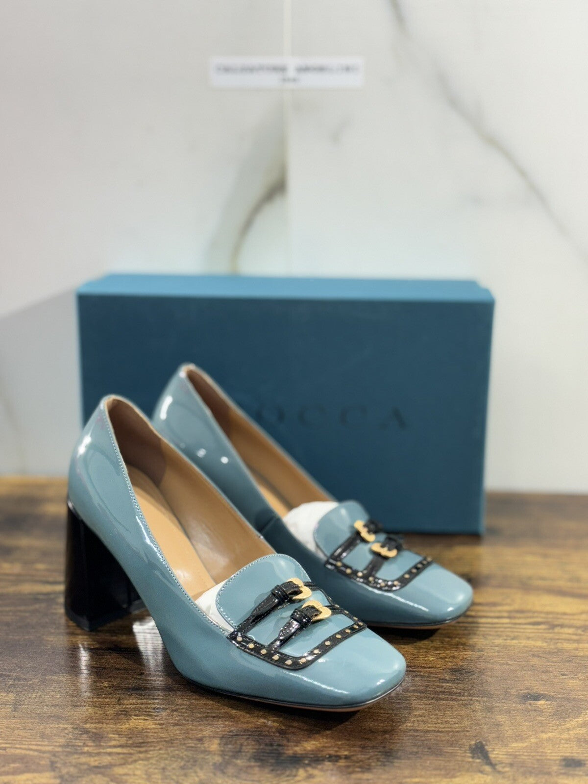 A.Bocca Two For Love Mocassino Donna Pelle Cielo Tacco Luxury Handmade 39