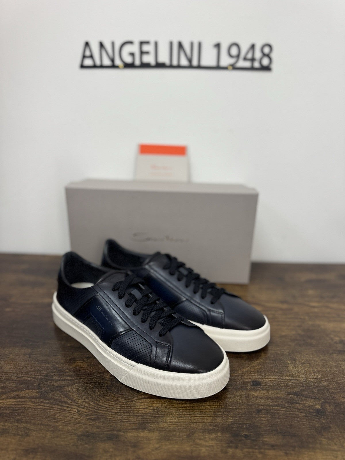 Santoni Sneaker Pelle Blu Luxury Scarpa Santoni Uomo 41