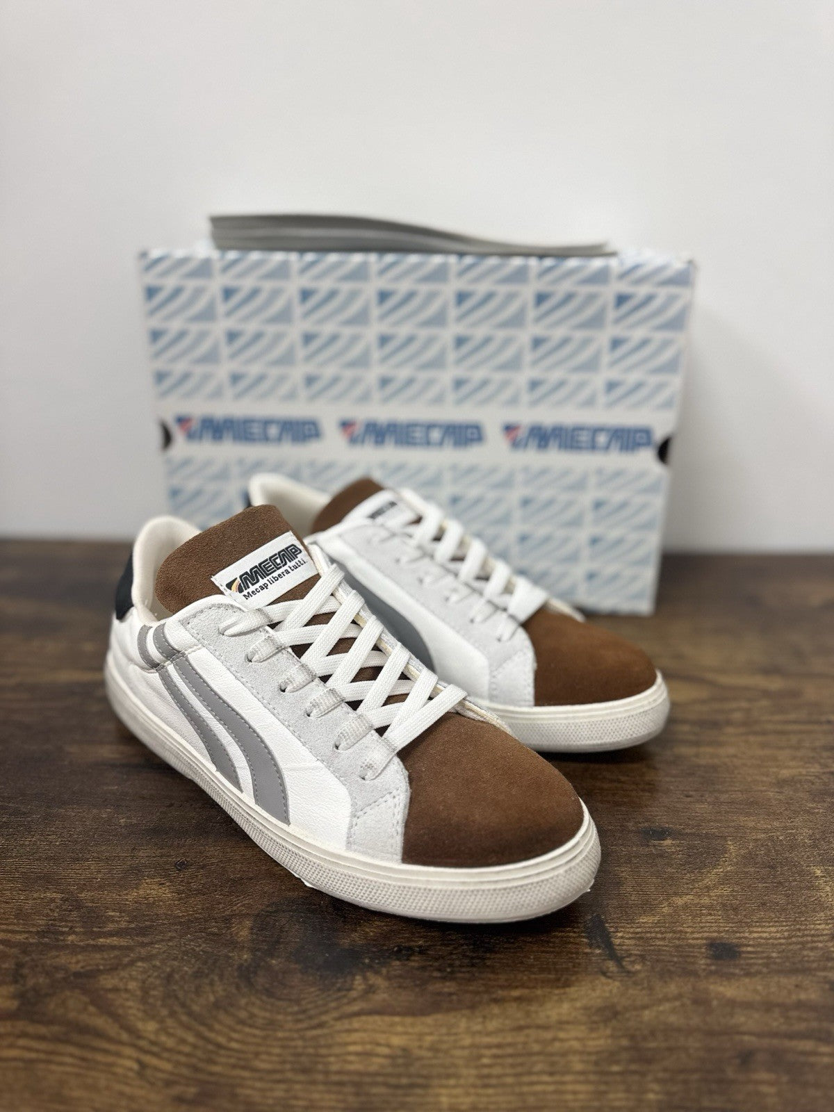 Mecap Sneaker Pelle Suede Bianco Pelle Casual 100% Made In Italy Mecap Uomo 42