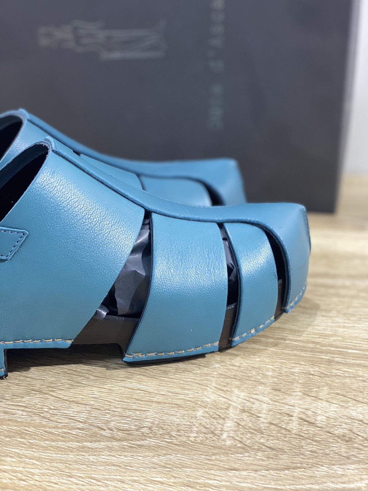 Duca D’ascalona Zoccolo Nettie Donna Fatto A Mano Vero Legno Pelle Turchese 39