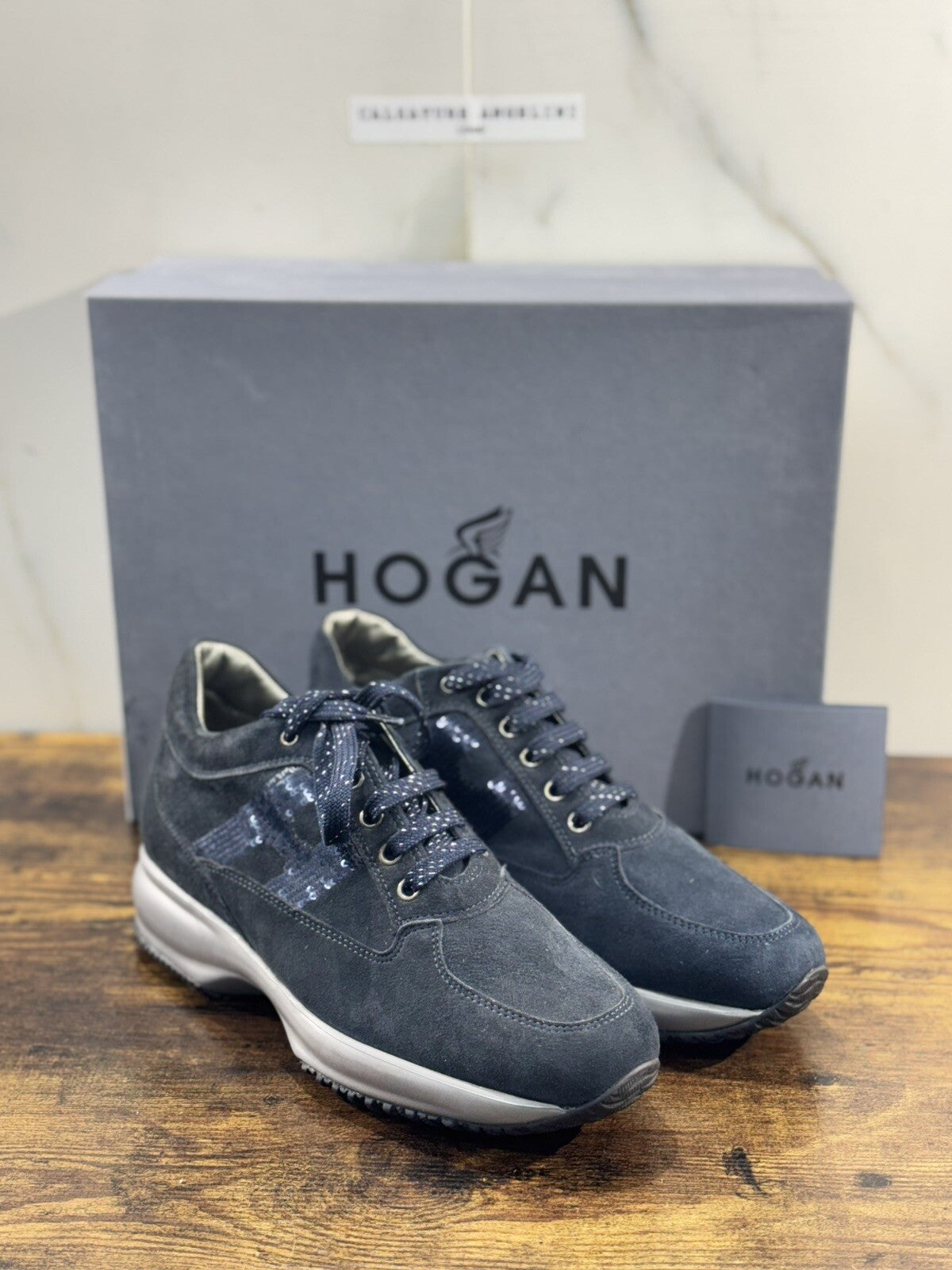 Hogan Interactive Donna Sneaker Suede Blu Micropaiettes Luxury Hogan Woman 39