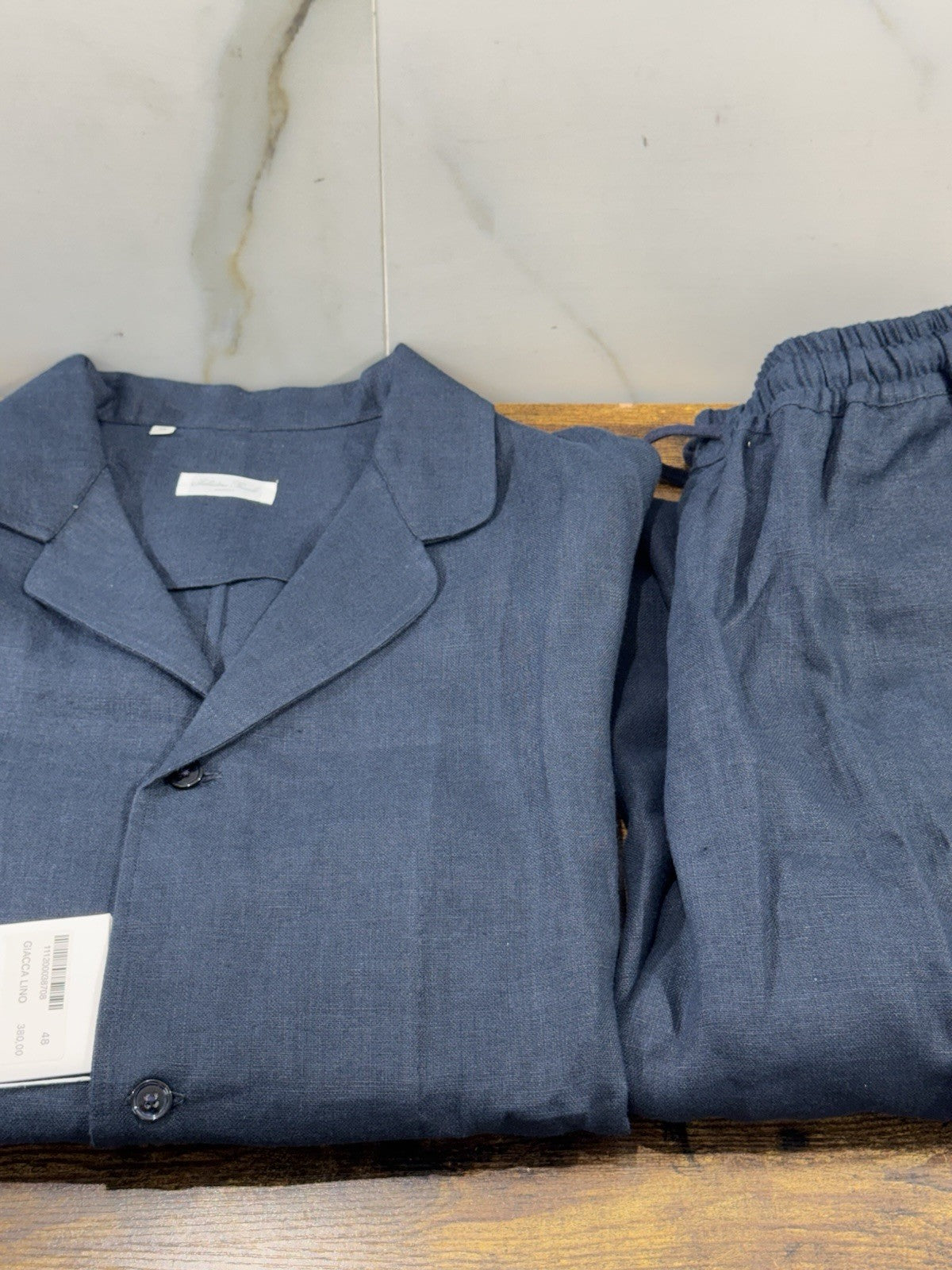 Salvatore Piccolo Napoli Abito 100% Lino Top Italian Quality Blu Uomo 48